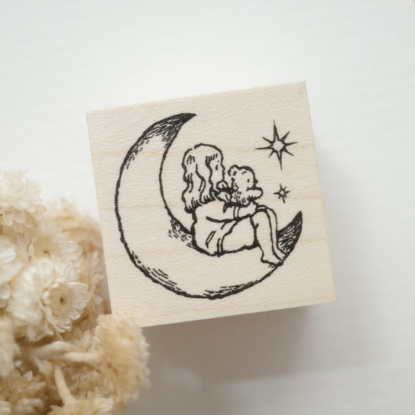 Krimgen rubber stamp - Girl on moon chair