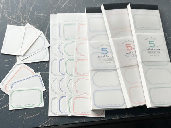 Oeda Letterpress - Limited Edition 5frame label book 【 Pale blue / green / pink 】