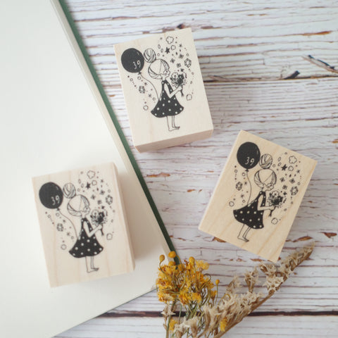 Nonnlala rubber stamp - Girl and balloon