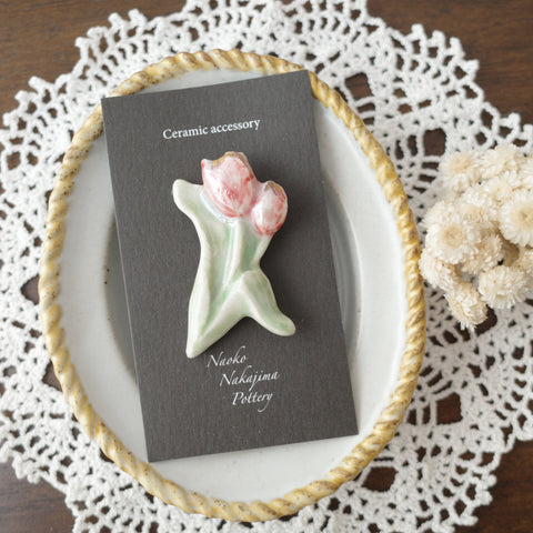 Naoko Nakajima Handmade Ceramic Brooch - Tulip (Red)