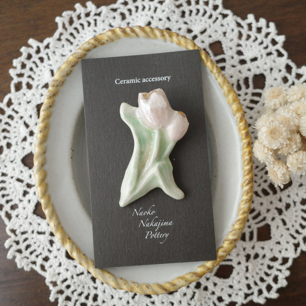 Naoko Nakajima Handmade Ceramic Brooch - Tulip (Pink)