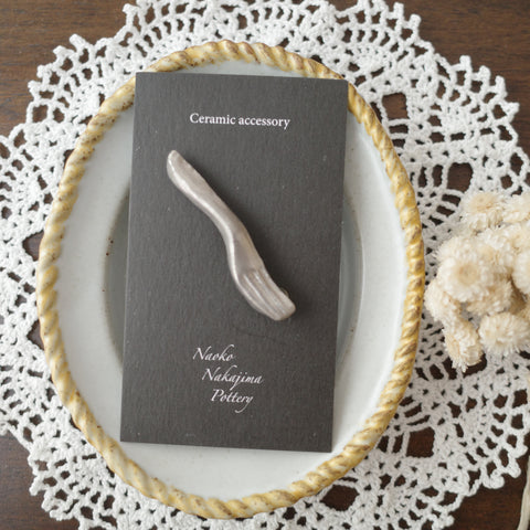 Naoko Nakajima Handmade Ceramic Brooch - Folk Platinum