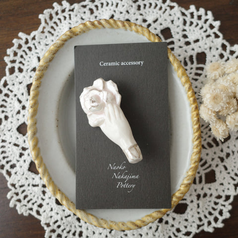 Naoko Nakajima Handmade Ceramic Brooch - Holding Rose