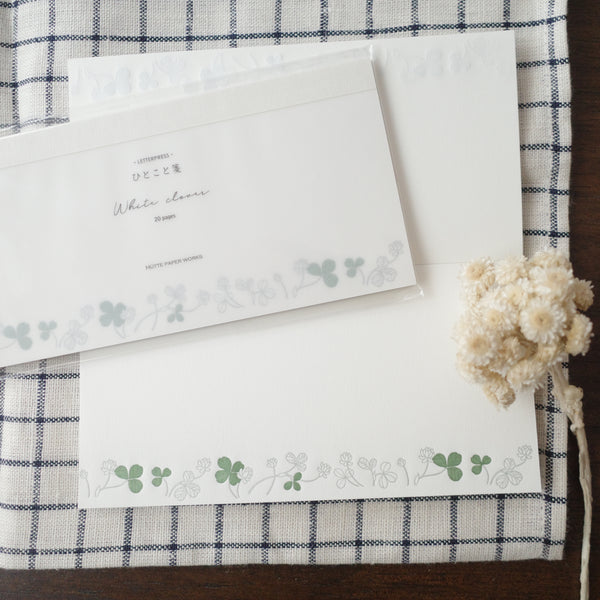 Hutte Paper Works Long Letterpress Memo Pad - White Clover