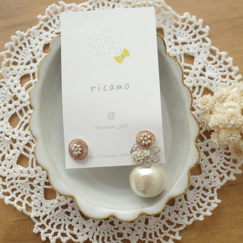 Ricamo Handmade Accessories - Embroidery earrings (large cotton pearl)