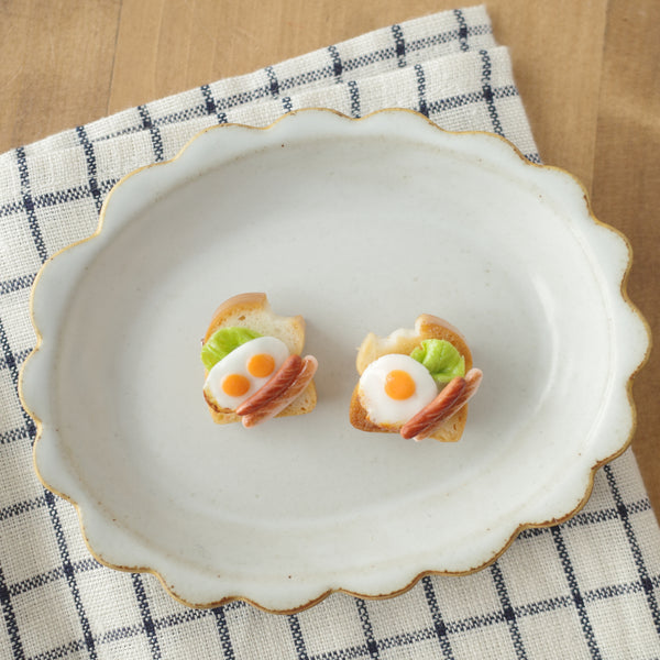 Rye handmade accessories - miniature brooch - Sausage with egg