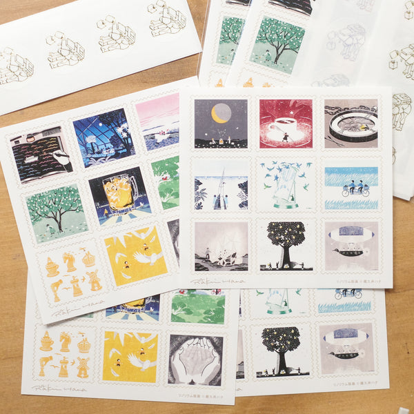 Rakui Hana Stamp Stickers -Linocut Prints & School Boy Set-