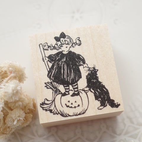 Krimgen rubber stamp - Witch on Pumpkin