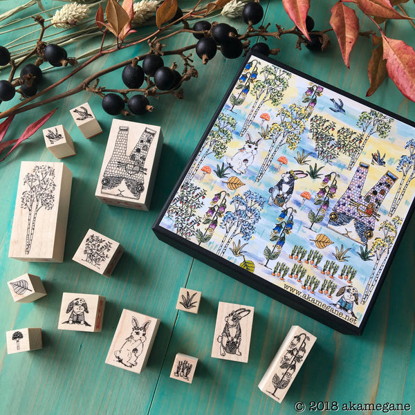 Akamegane stamp - Birch and Bunnies